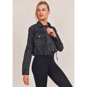 Mono B Charcoal Cropped Denim Jean Jacket Size S